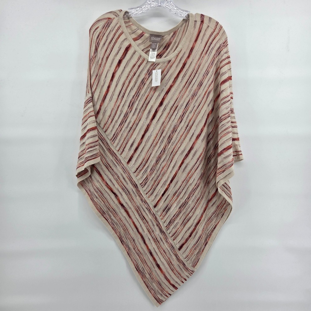 Chico's Striped Spacedye Knit Triangle Poncho S/M Orange Boho Eclectic
